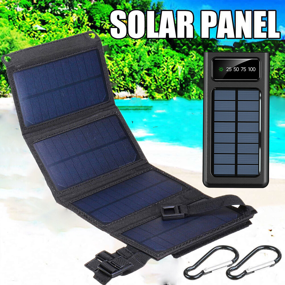Solar Panel Folding Power Bank 12V USB Charger Outdoor Camping Backpack Survival