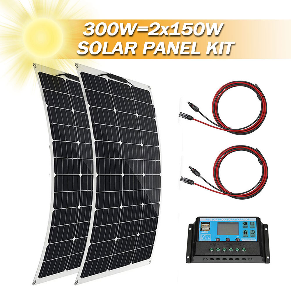 12V 300W Portable Flexible Solar Panel Mono Power RV Camping Home Boat Off-Grid