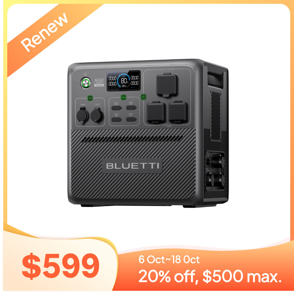 BLUETTI AC240 2400W 1536Wh Portable Power Station UPS IP65 Water&Dust-resistant