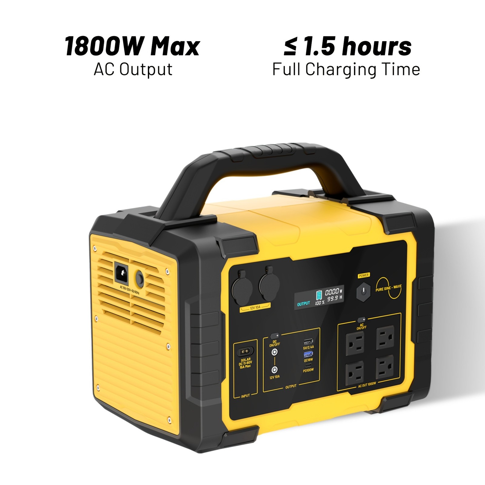 1800W Portable Power Station 120V LiFePO4 Battery Solar Generator Outdoor Backup