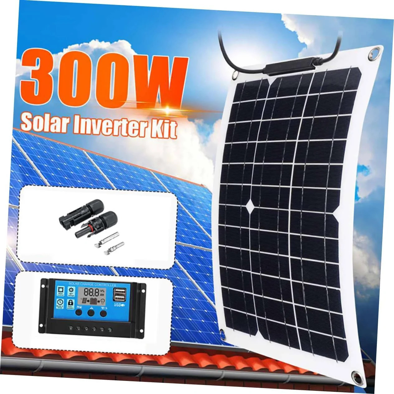 300 Watts Solar Panel Kit High Efficiency Battery Charger w 50A Controller15″X11