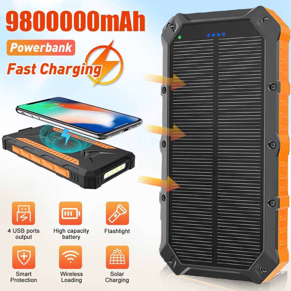 Portable Solar Power Bank Phone Wireless Fast Charger External Battery US STOCK