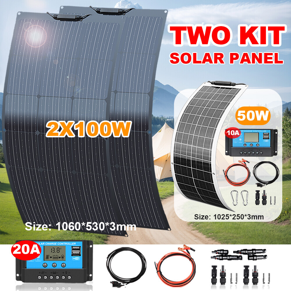 2 sets flexible solar panel system: 2X100W solar panel kit + 50W solar panel kit