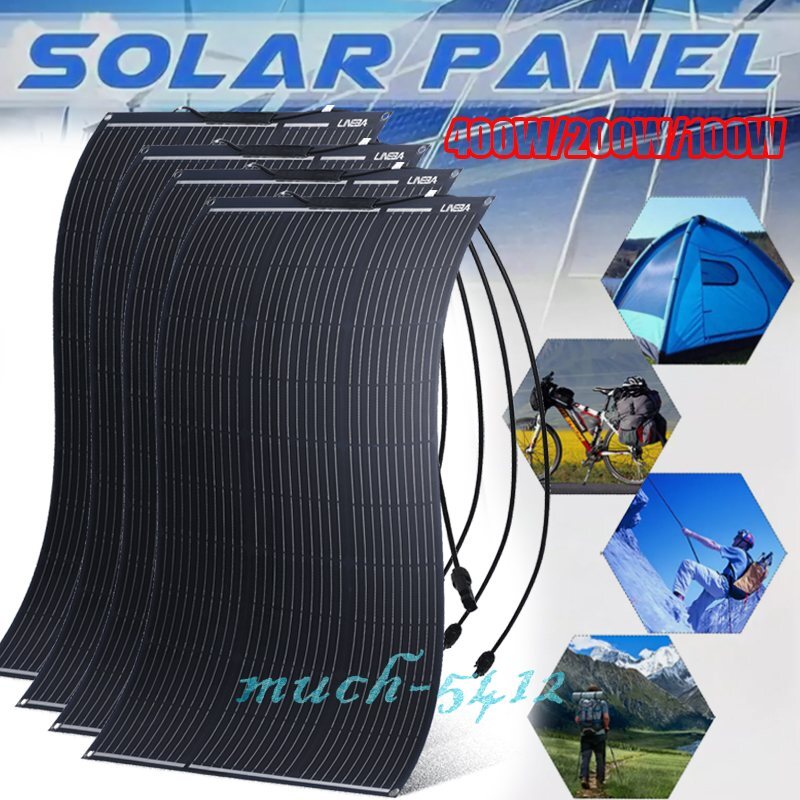 Panel solar flexible de 400W 200W 100W mono carga de batería para RV coche barco