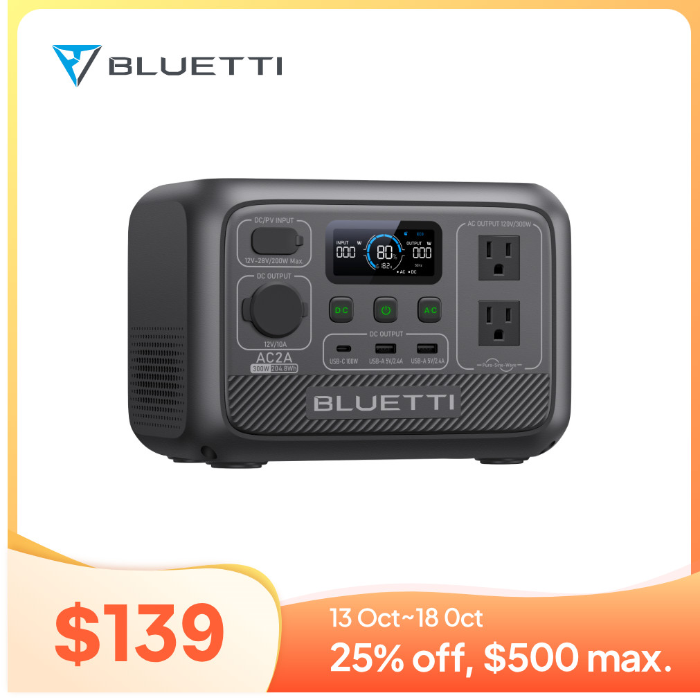 BLUETTI AC2A Portable Power Station 300W Solar Generator w/ Solar Panel Optional