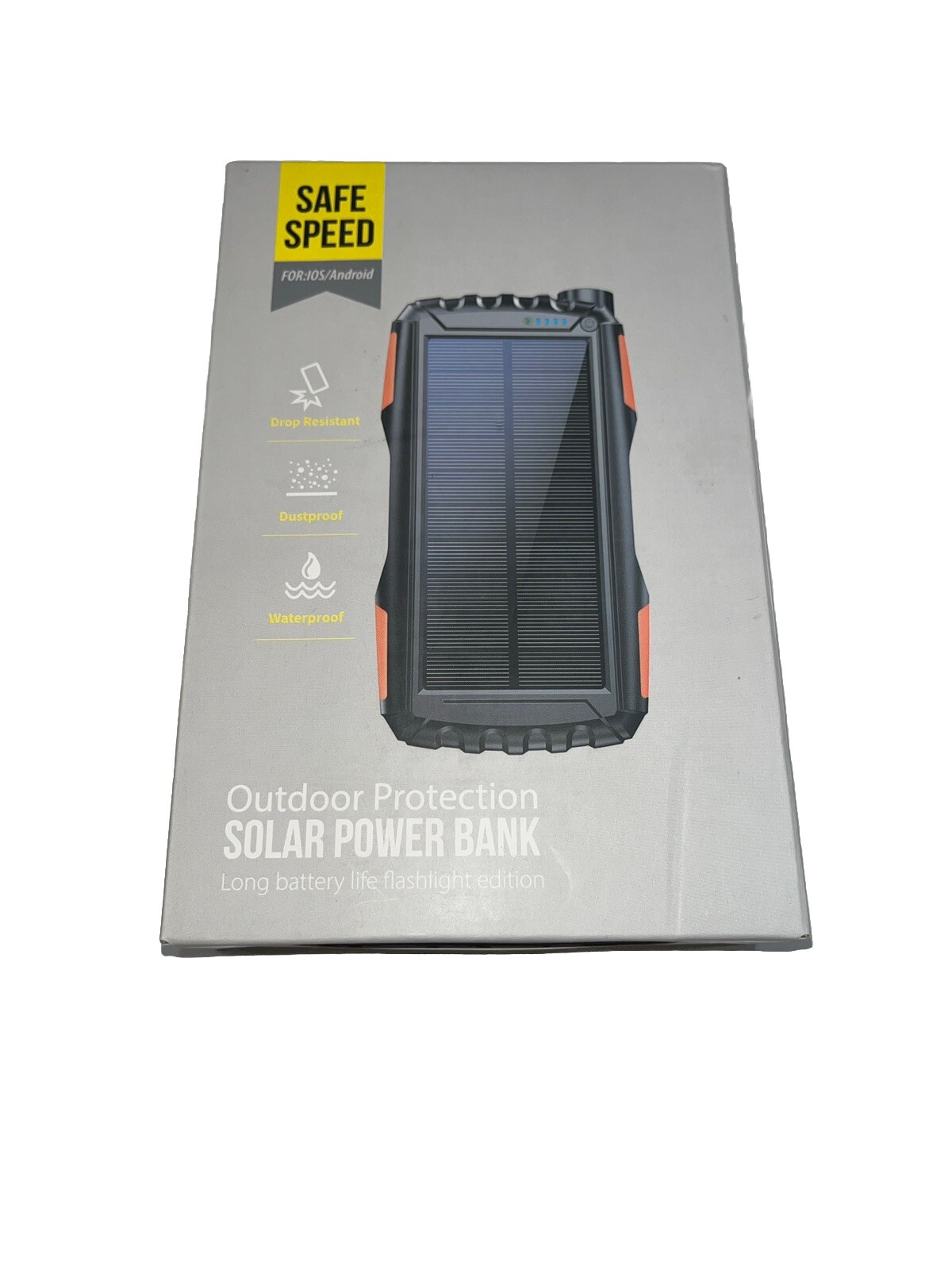 SAFE SPEED OUTDOOR PROTECTION SOLAR POWER BANK iOS Android Waterproof