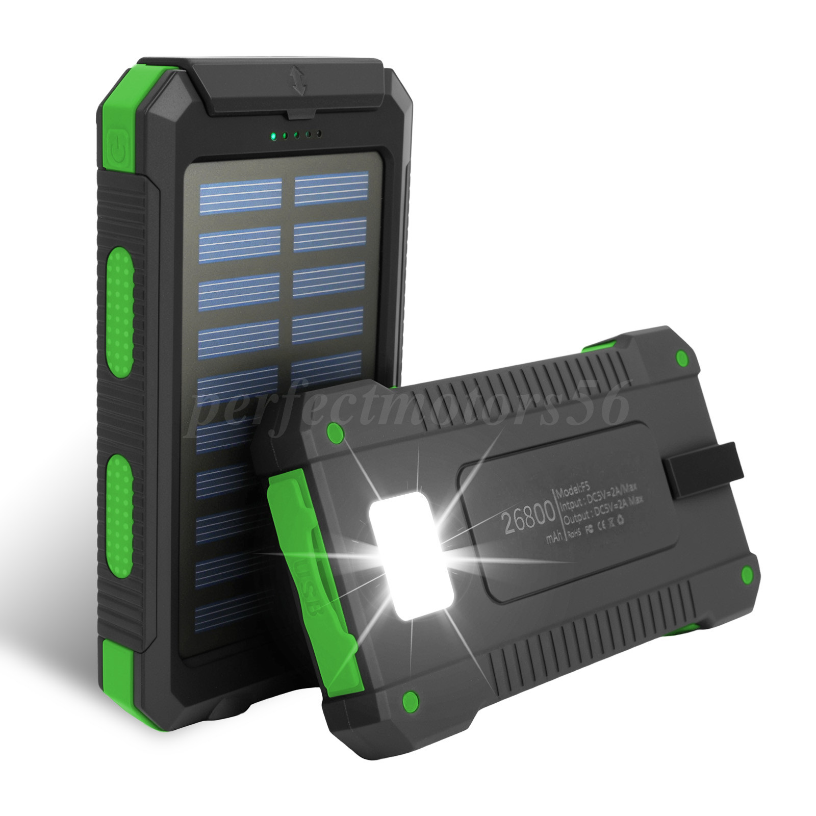 Super 26800mAh Portable Charger Solar Power Bank for Phone w/ LED Light Compass