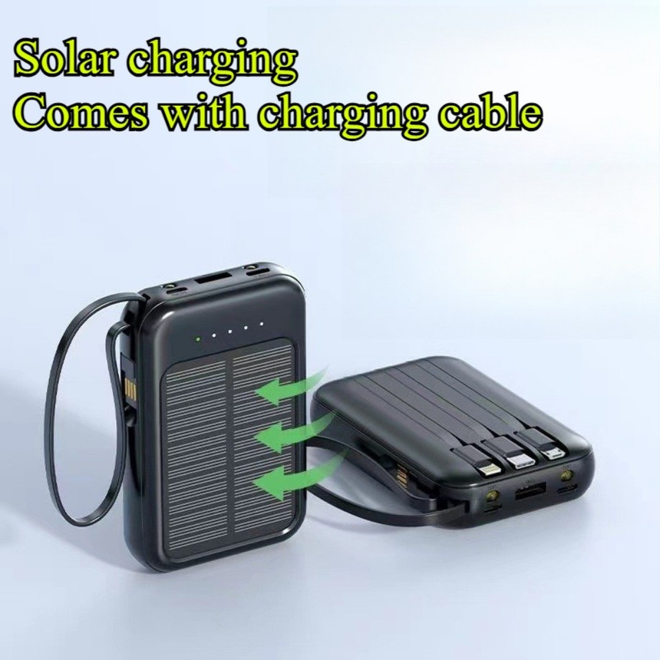 Mini Solar Power Bank with Large Capacity, Built-in Cable, Portable Power Bank