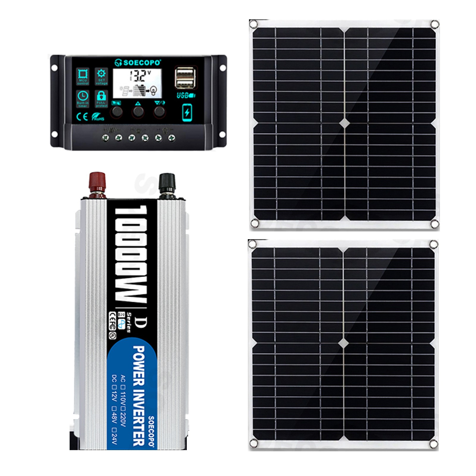 10000W High-Power Solar System Kit | 12V Input to 110V/220V Output | 2pcs SolafB