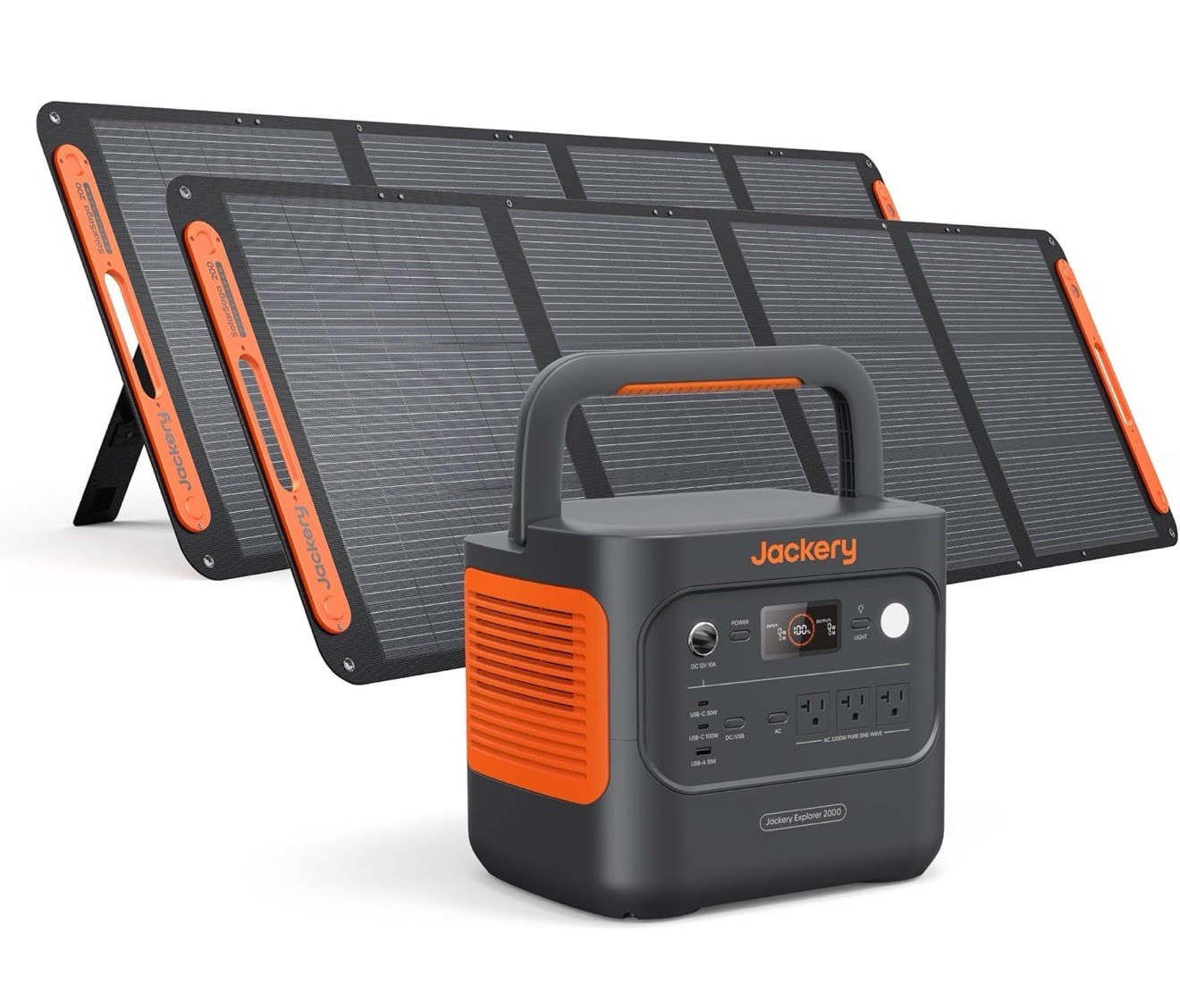 Jackery Solar Generator 2000 v2 with 2x200W Solar Panels, Fast Charging
