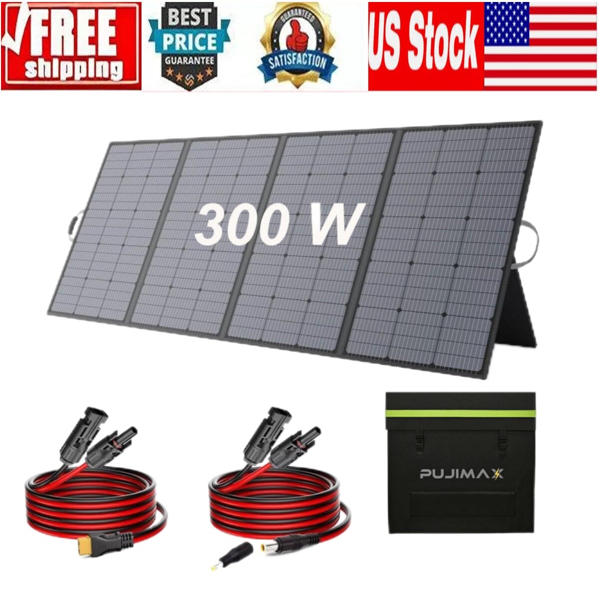 PUJIMAX 300W Foldable Solar Panel Kit for Generator Power Station Waterproof 36V