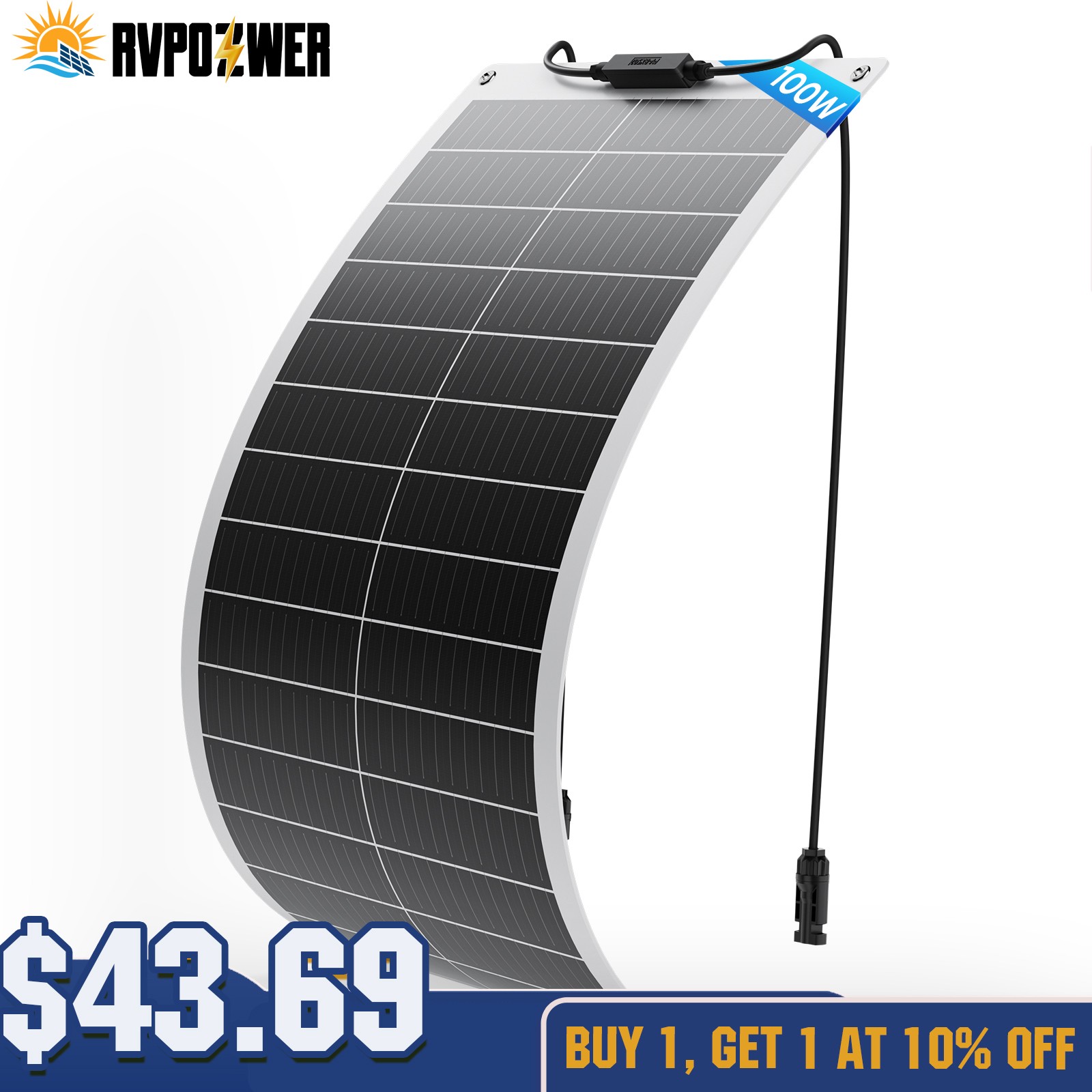 100W Watt 12V Mono Flexible Solar Panel 12BB Car Boat Home Rooftop Caravan RV US