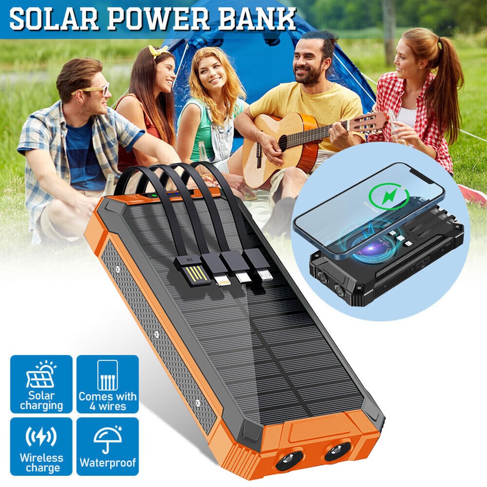 36000mAh Portable Charger Solar Power Bank 4 USB Backup External Battery Charger