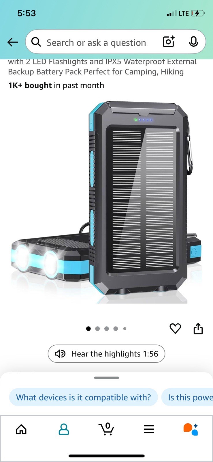 BLAVOR Solar Power Bank Qi Portable Charger 10000mah External Battery