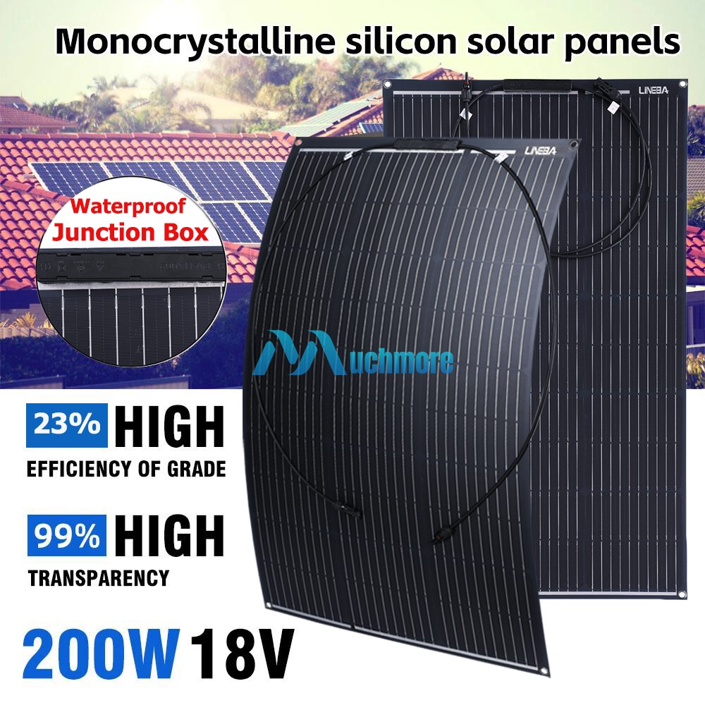 New 18V 200W Solar Panel 23% High Efficiency For Home RV Off Grid Battery Charge