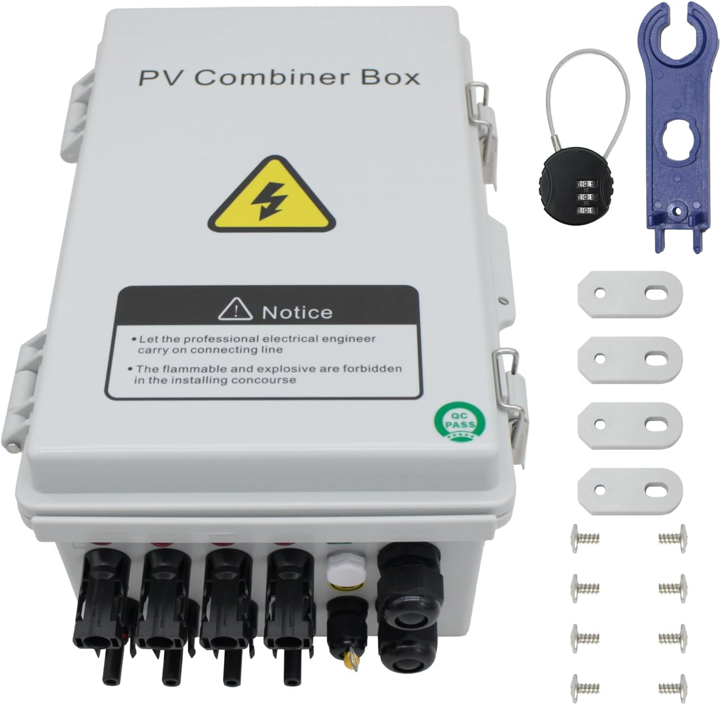 4 String Solar PV Combiner Box with DC Circuit Breaker, Lightning Arrester and 1