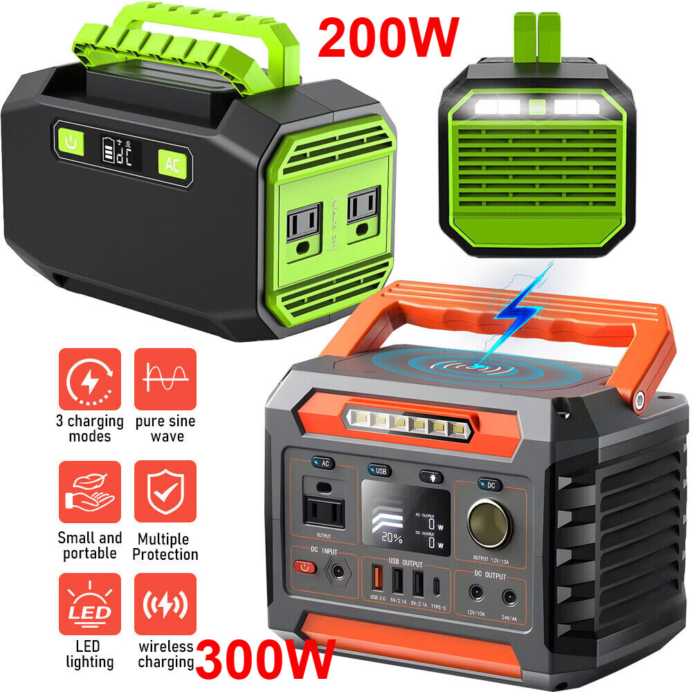 Portable Power Station 300W/200W 288/115Wh Solar Generator Power Bank Camping RV