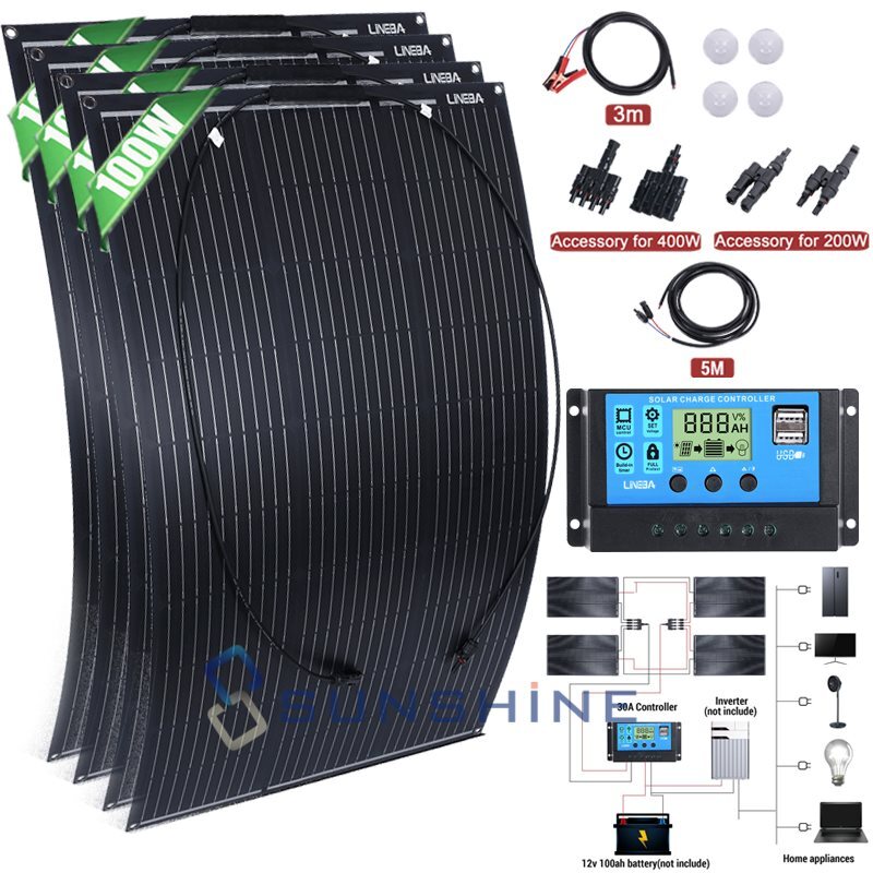 400W 200W Off-grid Flexible Mono Solar Panel for Power Station RV Boat Generator