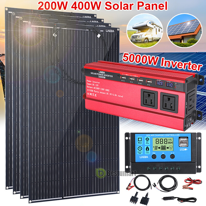 200W 400W Solar Panel Mono HighEfficiency PV w/ 30A Controller & 5000W Inverter