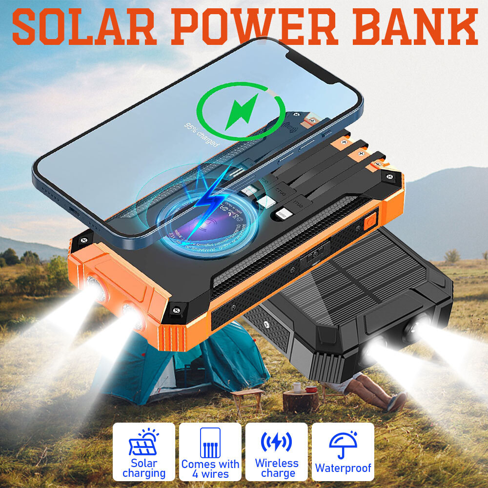 2025 Super 46800mAh Solar Power Bank 2 USB Portable Wireless Charger For Phone