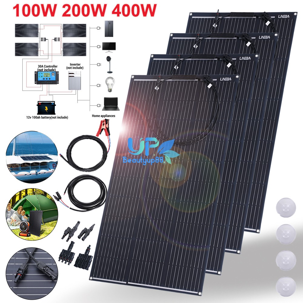 200W 400W Watt Mono Solar Panel Kit 18V Battery Charger RV Home Off-Grid Boat