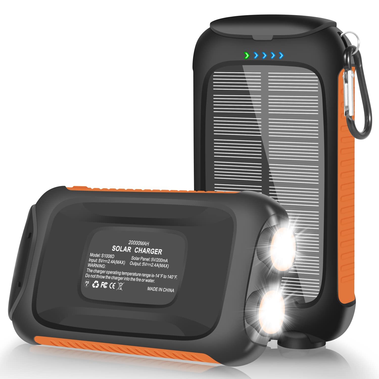 20000mAh Solar Power Bank (Orange) – Portable Charger for Outdoor Activities