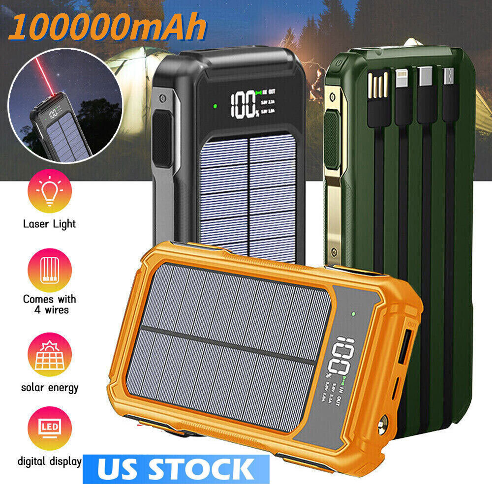 Solar Power Bank 900000mAh 4 USB Backup External Battery Charger for Cell Phone/