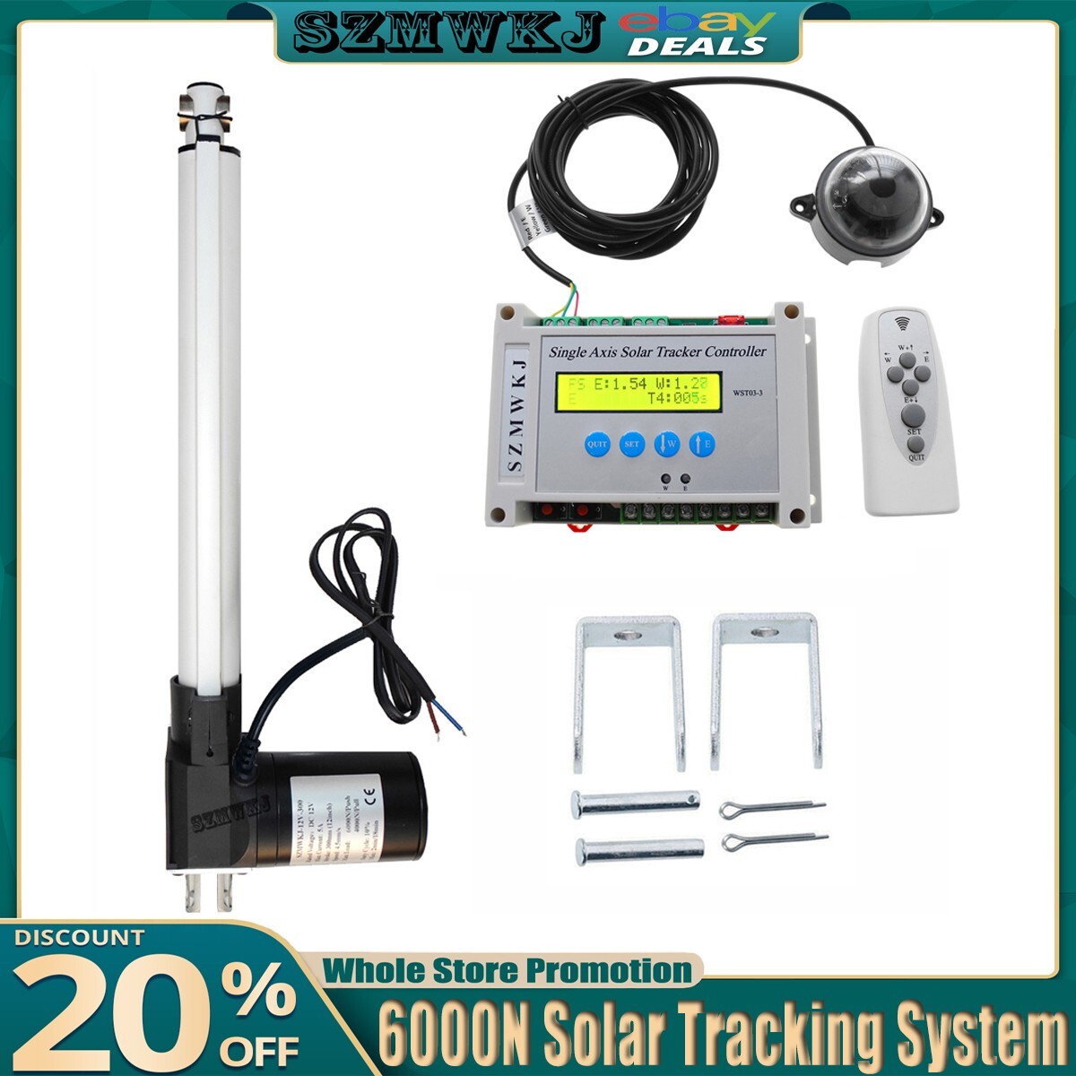 6000N DC 12V 12″ Linear Actuator Controller DIY Single Axis Solar Tracker System