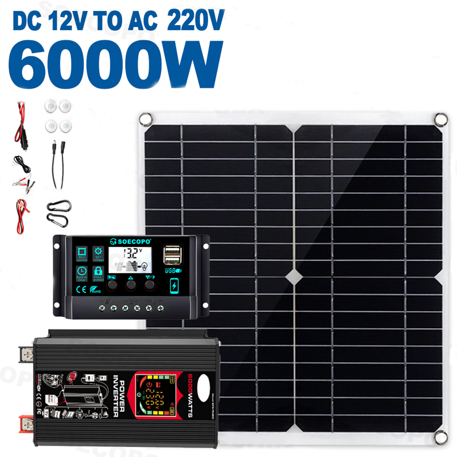6000W Solar System DC12V to AC110V 220V 100A MPPT Controller 300W Panel InvertuX