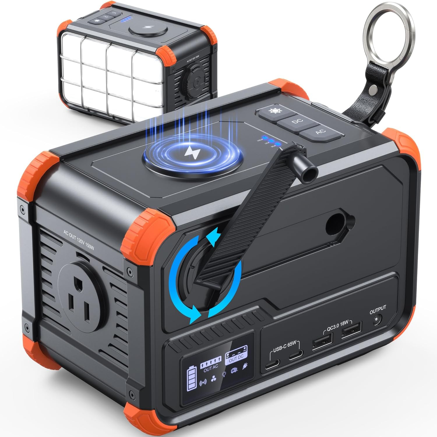 Portable Power Station 153Wh Camping Small Solar Generator with Hand Crank 120V