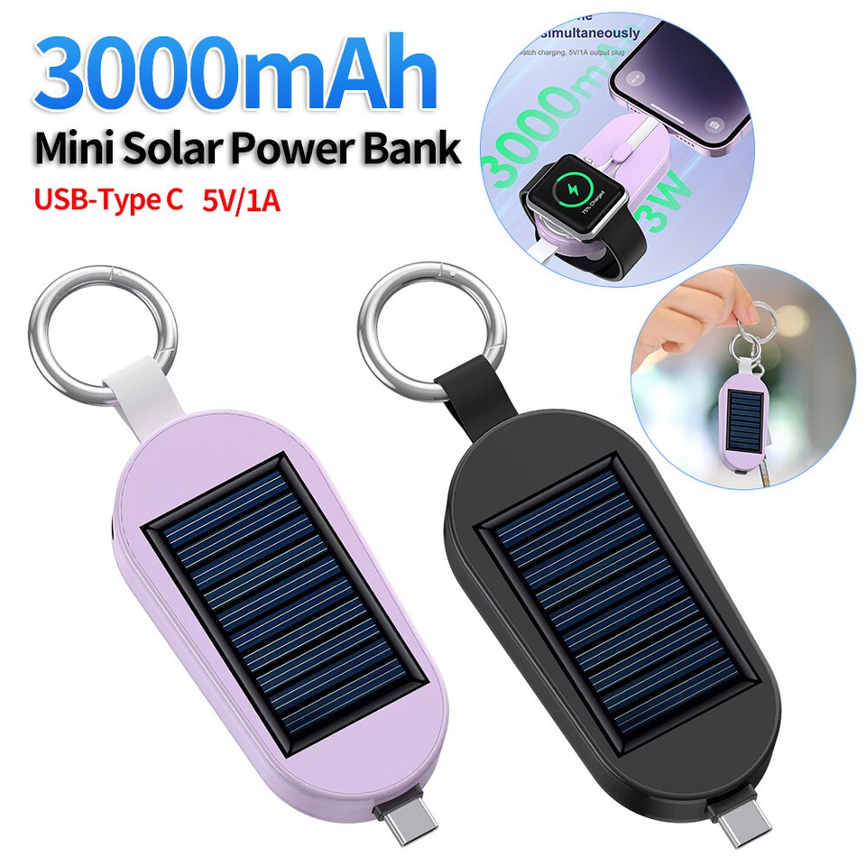 Mini Solar Power Bank 3000mAh Wireless Charger for Apple Watch 8 7 6 5 External
