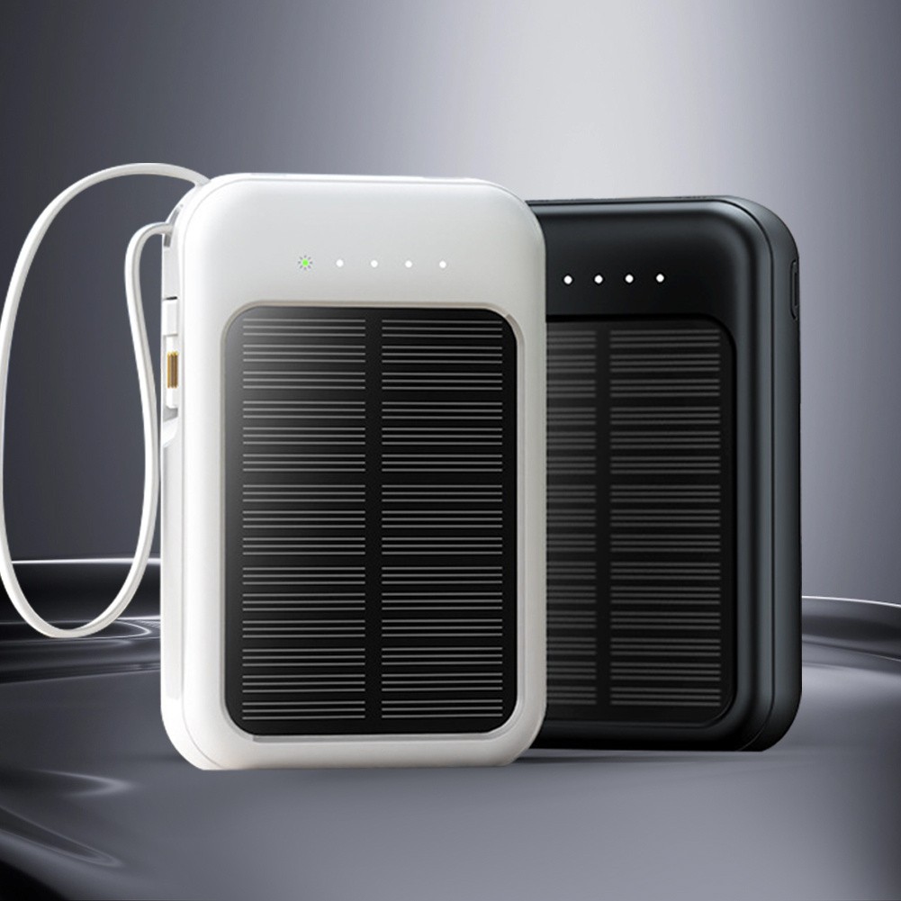10000mAh Solar Power Bank Portable Fast Charger With 3 Output Cables For Outdoor