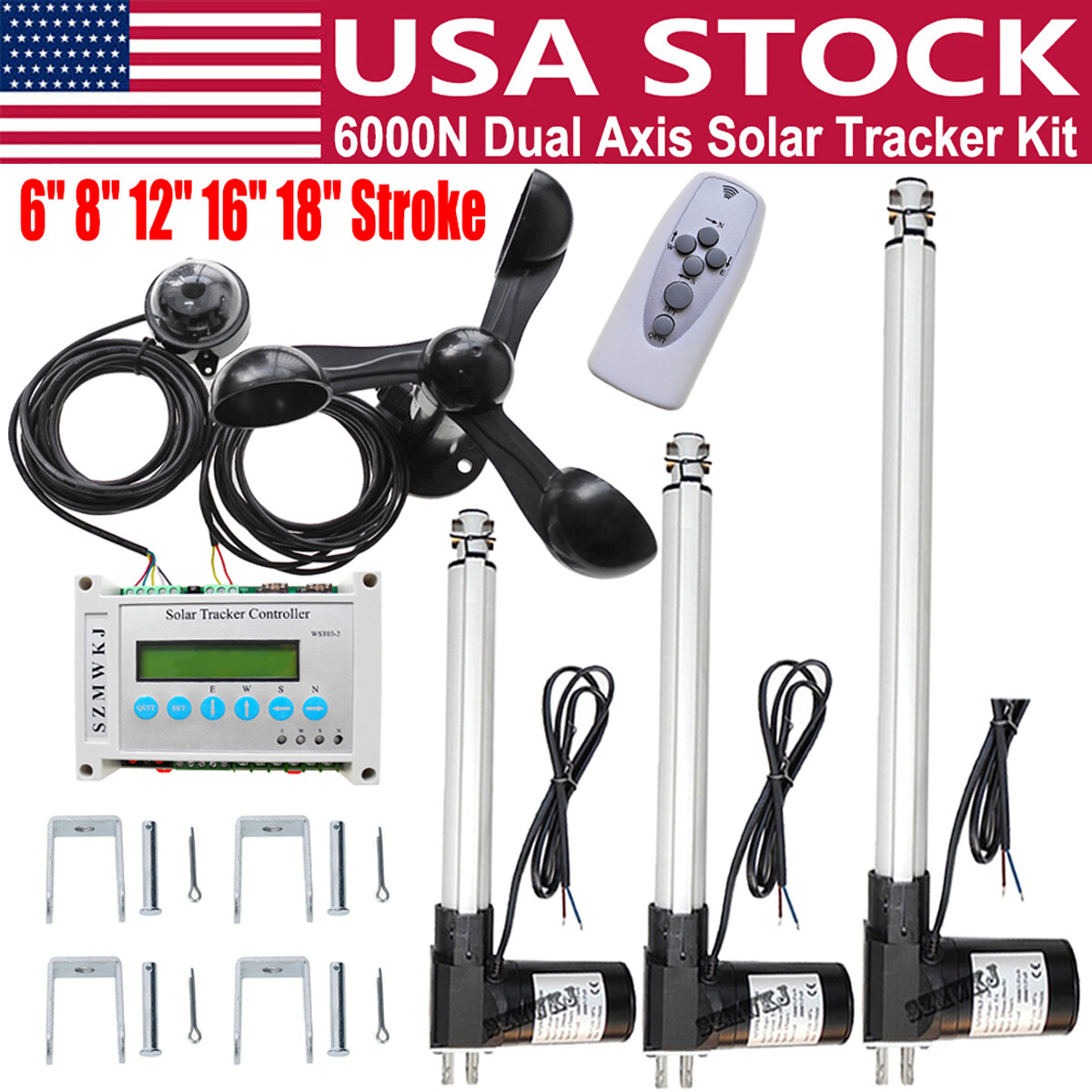 6000N Complete Dual Axis Solar Panel Track LCD Solar Auto Tracking Tracker Kits