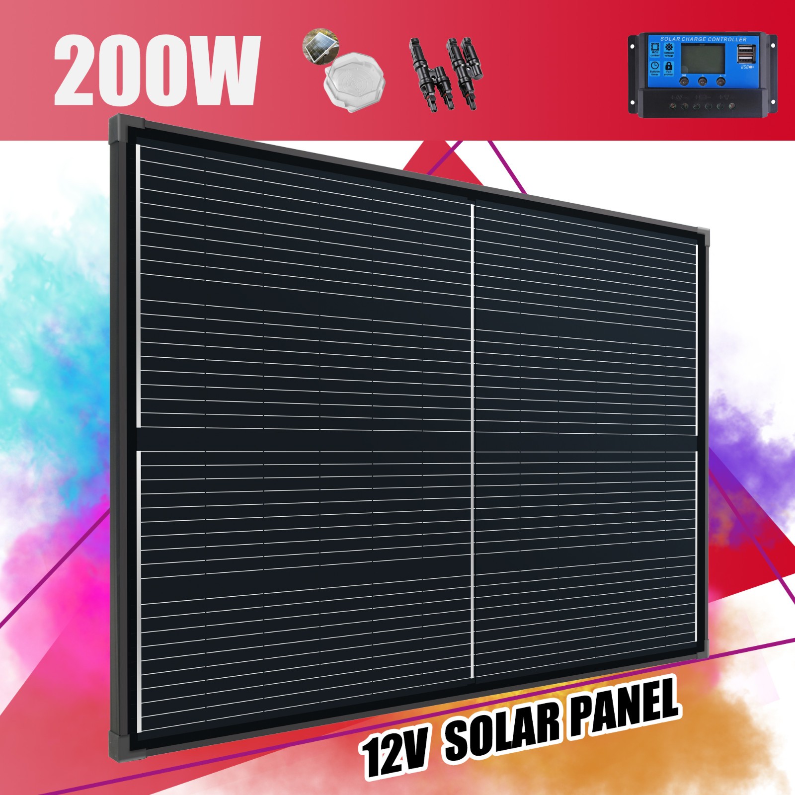 200W Watt Mono Solar Panel Kit 12V 195W Battery Charger Controller Home Boat RV