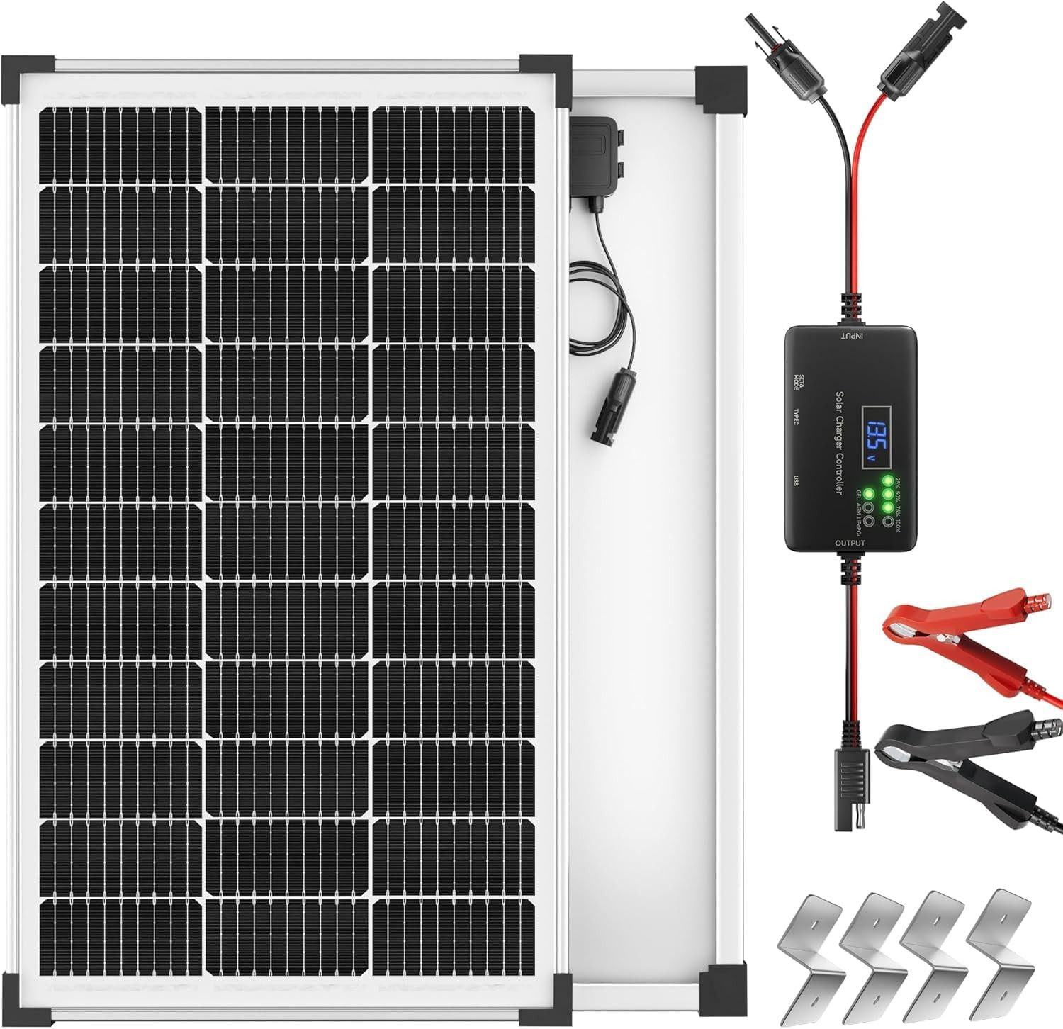 Solar Panel Charger Kit: 100W 12V Solar Panel with 20A Solar Charge Controller,