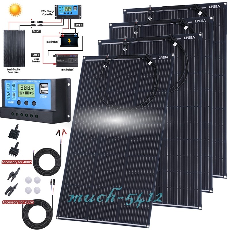 100W 200W 400W Mono Solar Panel Kit 12V Battery Charger RV Home Boat Off-Grid