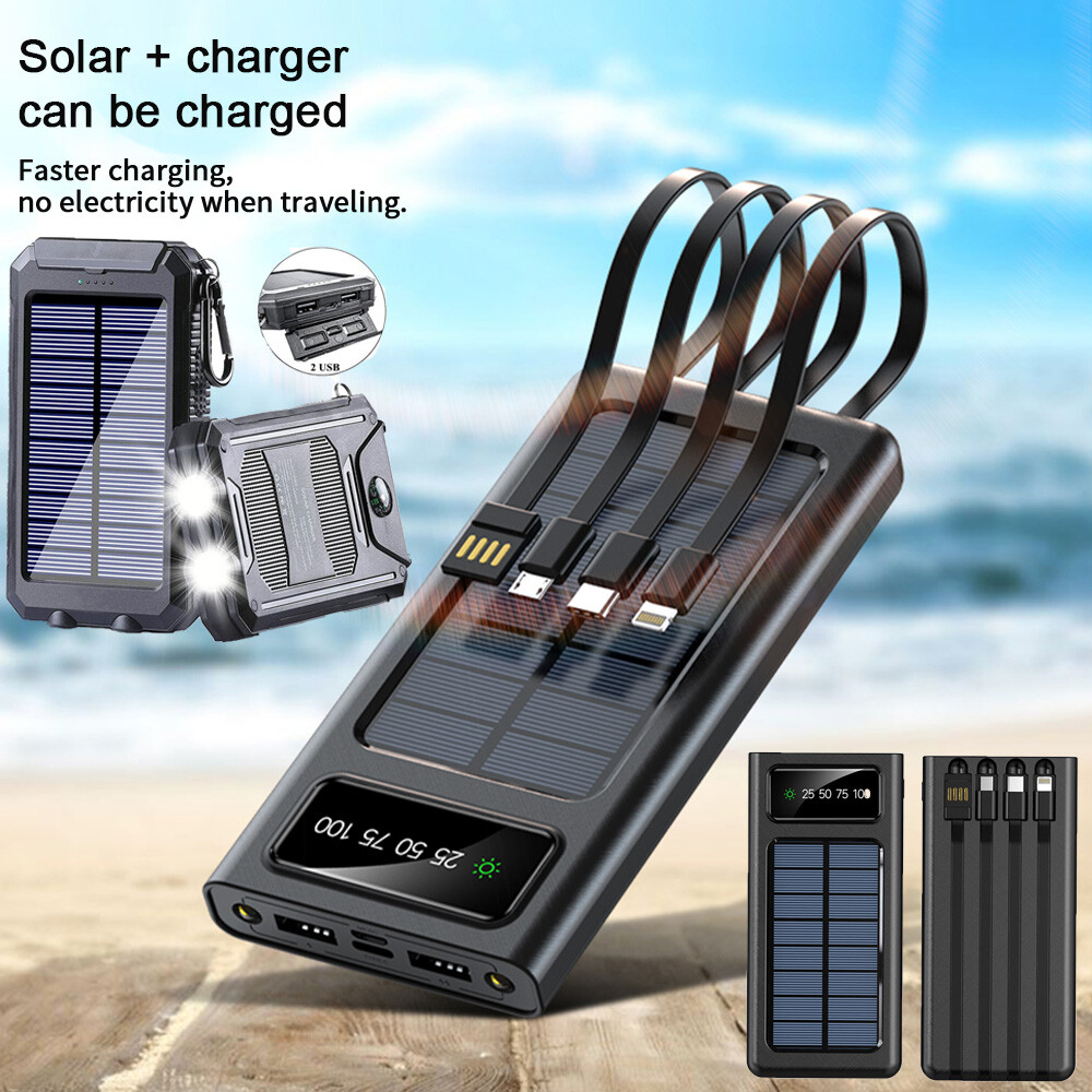 2023 Super 10000000mAh 4-USB Portable Charger Solar Power Bank For Cell Phone US