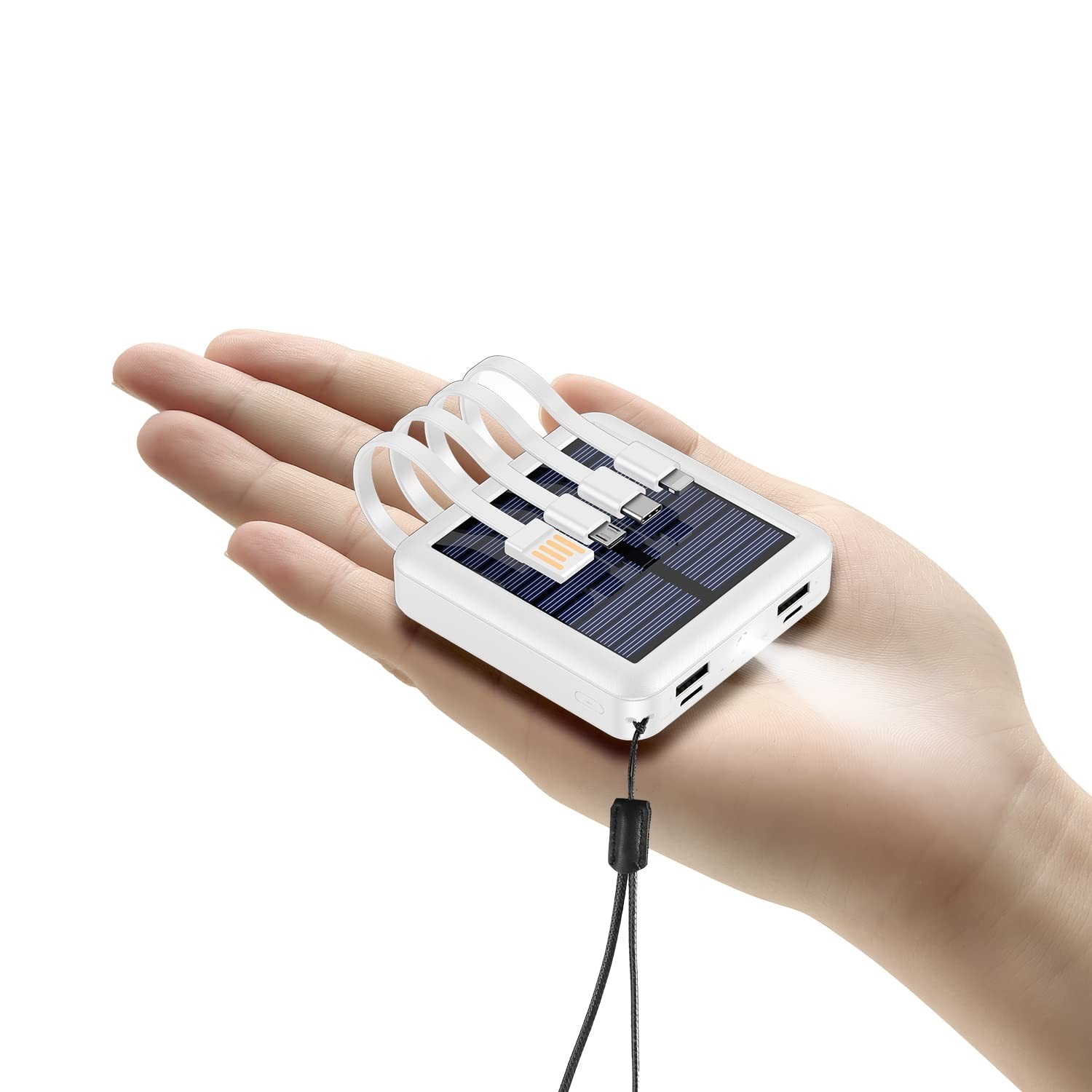 Solar Power Bank 12000mAh,Small Solar Charger Built in 4 Cables,USB C Input/O…