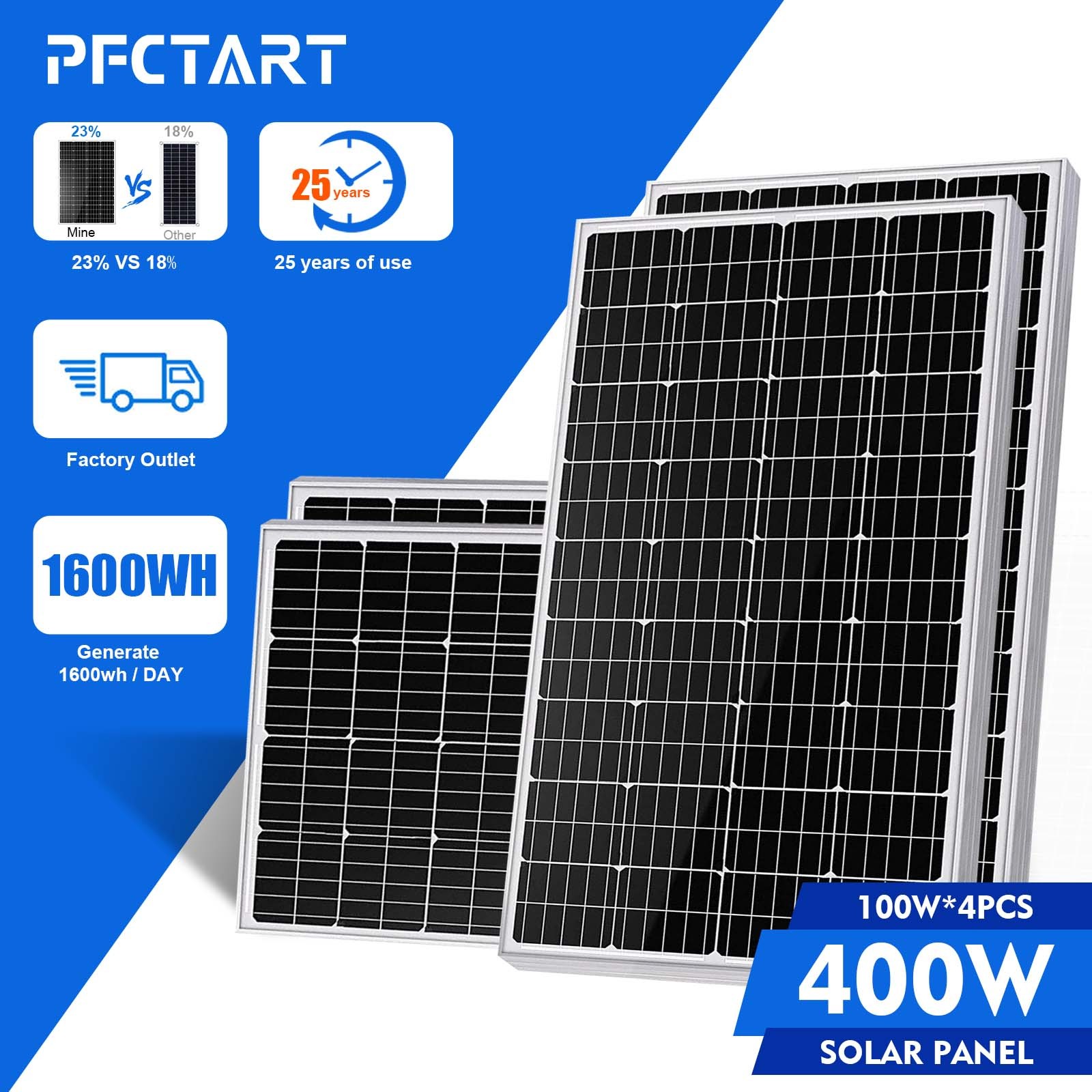 400W Solar Panel Watt Monocrystalline PV Power 12V For Home RV Marine Car Kits