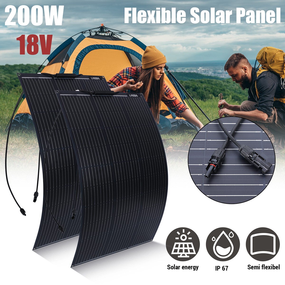 Flexible 200W Mono Solar Panel 12V Power Portable Camping Home RV Battery Charge