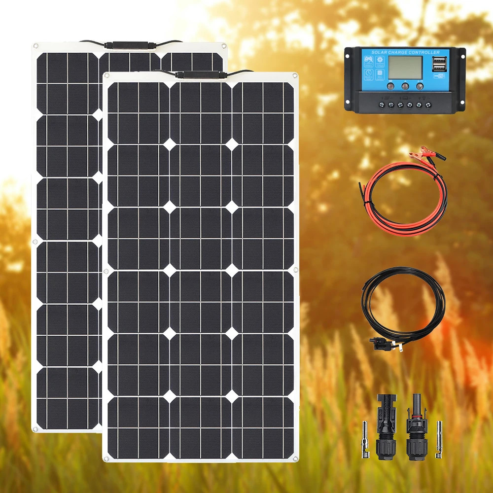 200 Watt Solar Panel Kit 12V / 24V 20A Charge Controller Extension Cable 200W Fl
