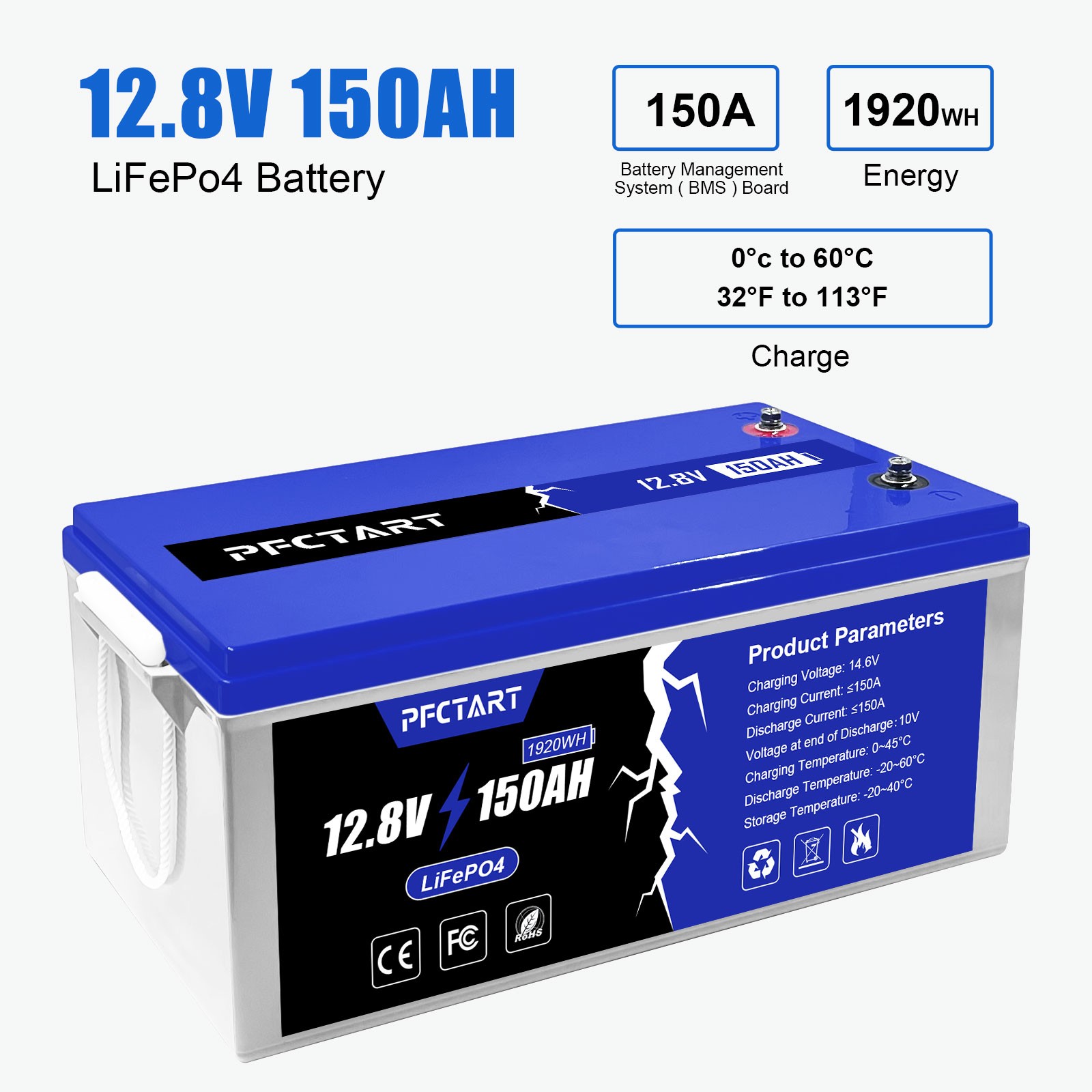 12V 150AH LiFePO4 Deep Cycle Lithium Battery for RV Marine Off-Grid Solar System
