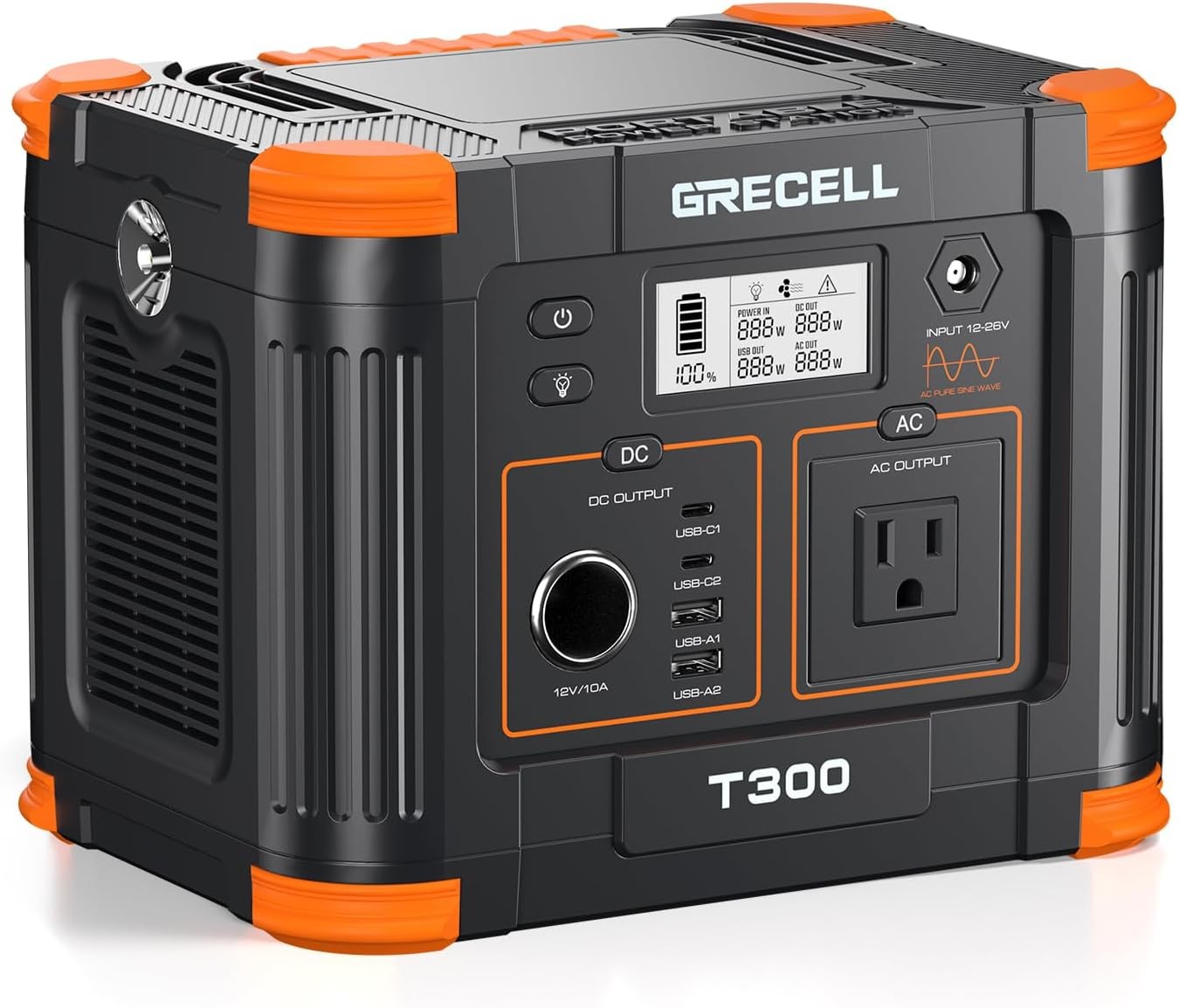 GRECELL 300W Portable Power Station 230.88Wh Solar Generator with USBC PD 60W, 1