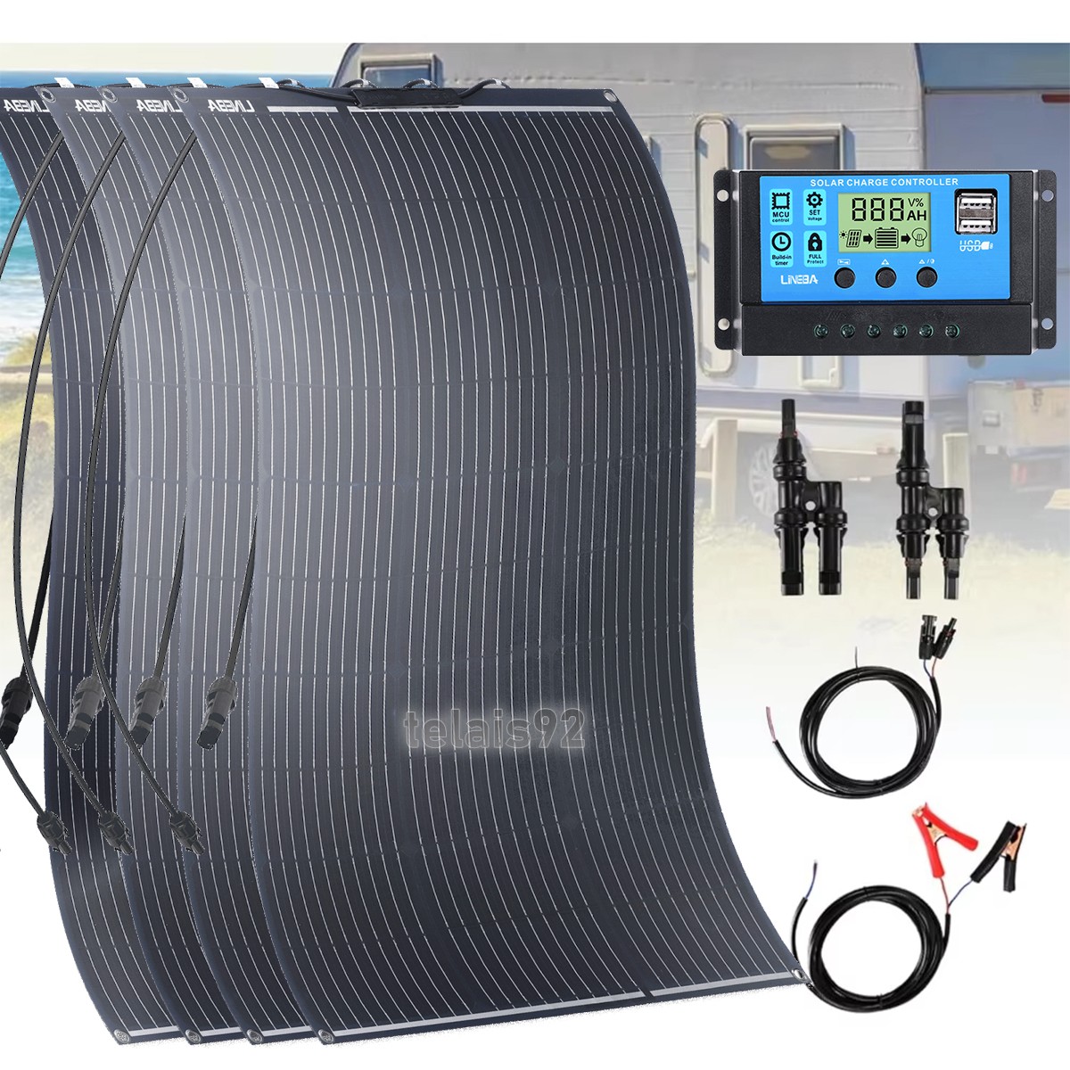 400W Solar Panel Kit Controller 12V Battery Charger USB Caravan Boats US SHIP