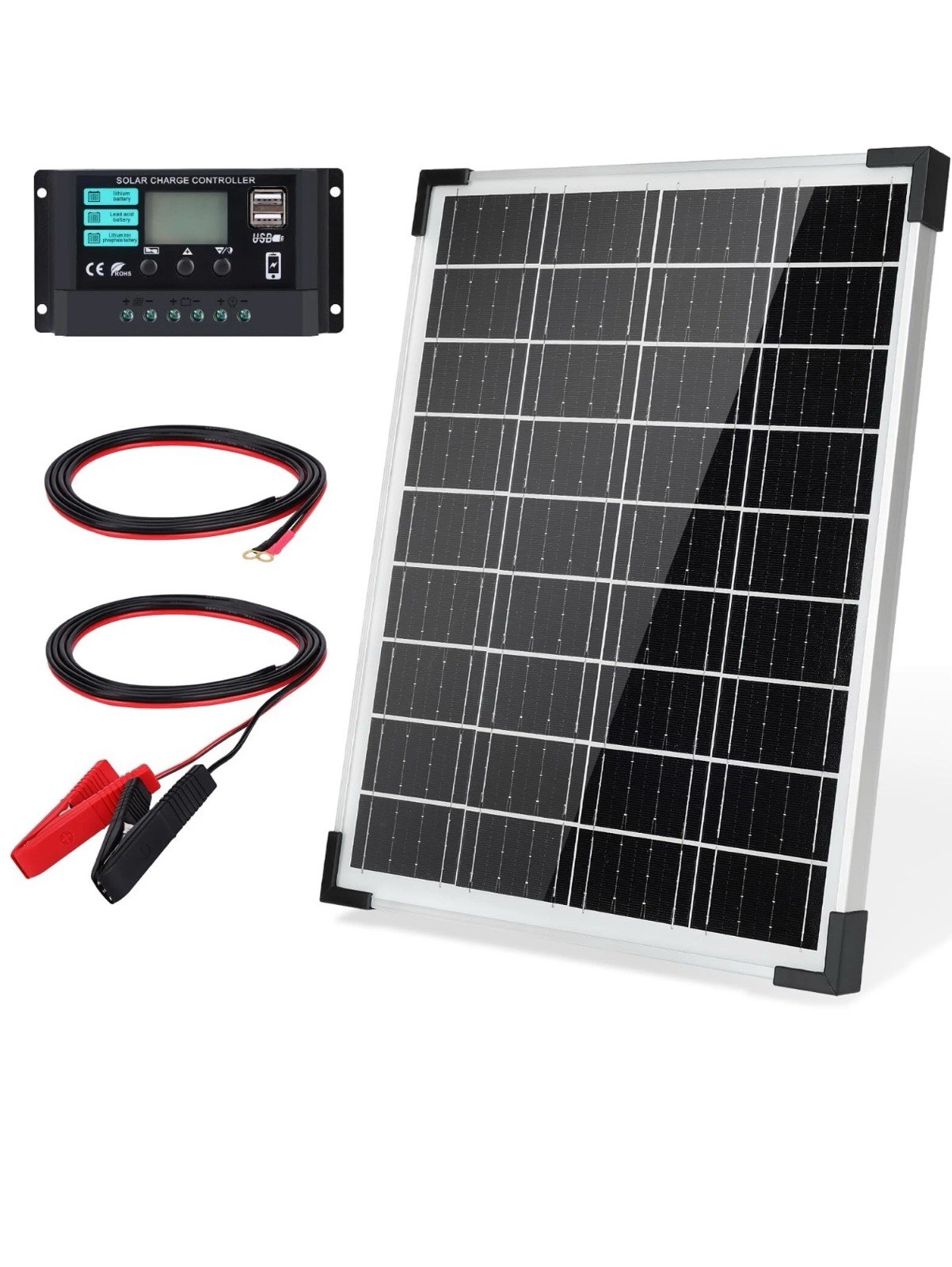Solar Panel 20W 12V Monocrystalline Waterproof Solar Panel Kit with 10A Charg…