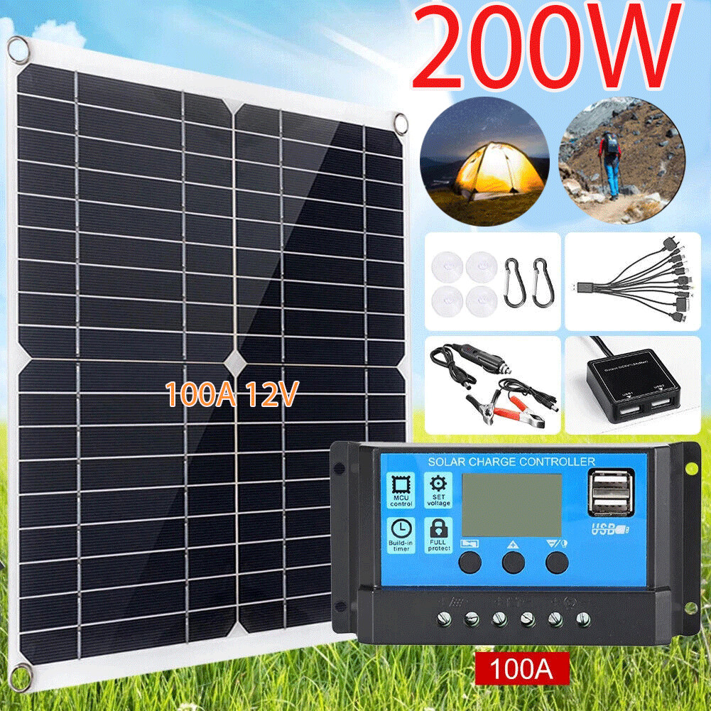 200W Solar Panel Kit 12V battery Charger 100A with Controller Caravan Boat
