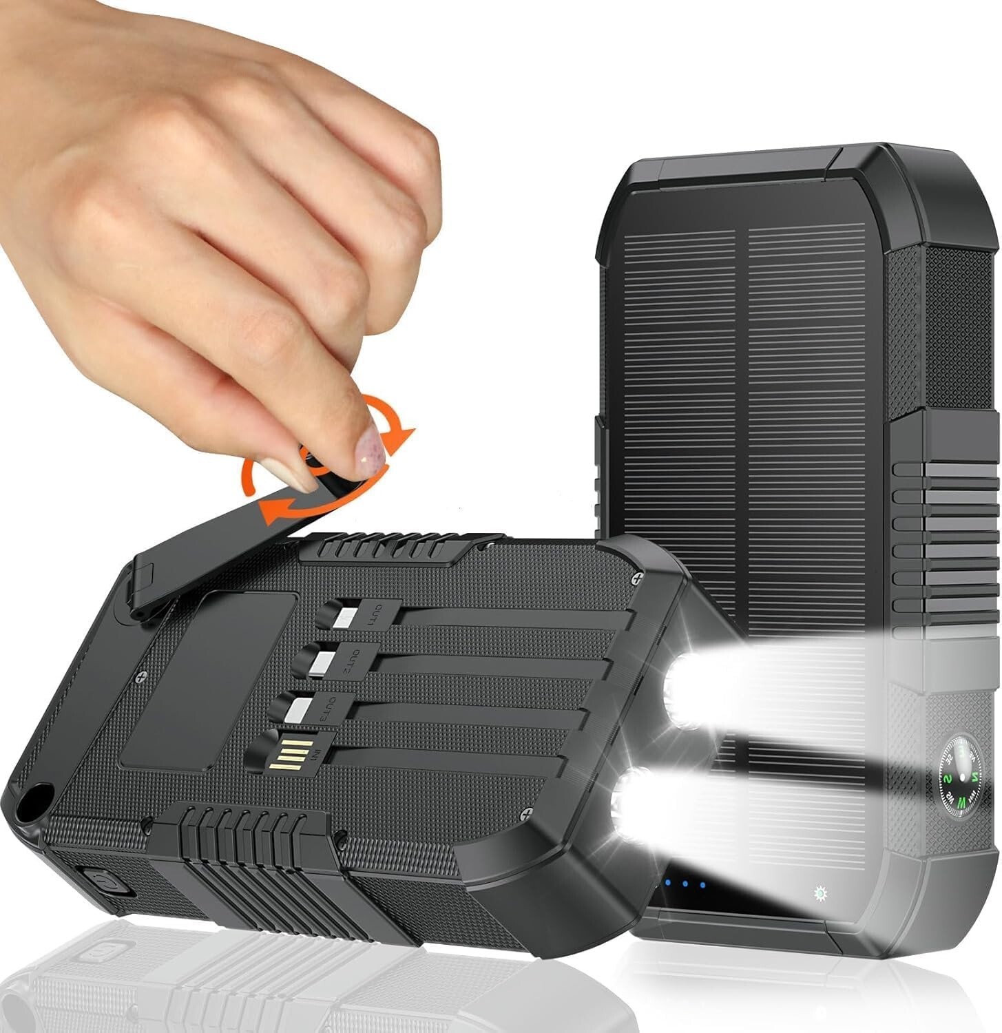 Solar Charger Power Bank 66800mAh Built in Hand Crank and 4 Cables 22.5W Fast…