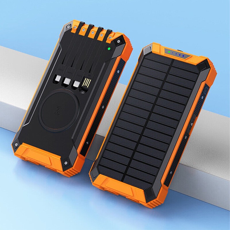 5000000mAh Solar Power Bank Wireless Charging Built in 4 Cables&LED Flashlights