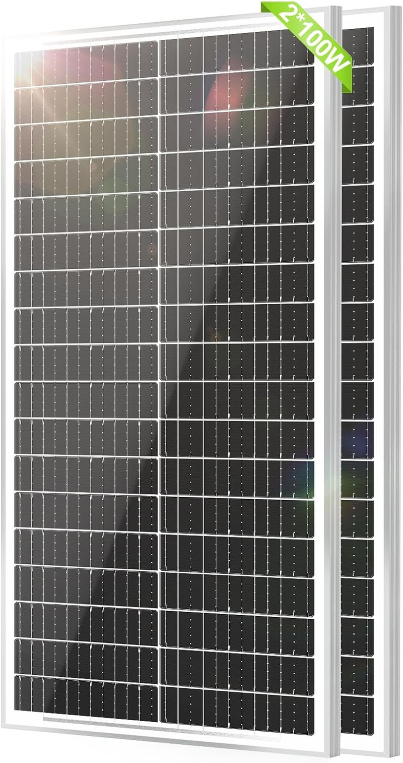 100 Watt Solar Panels 2 Pack, 12 BB 100W Monocrystalline Cell High-Efficiency PV