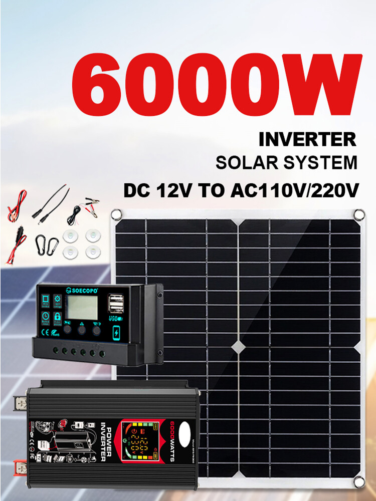 6000W Solar System DC12V to AC110V 220V 100A MPPT Controller 300W Panel InvertuX
